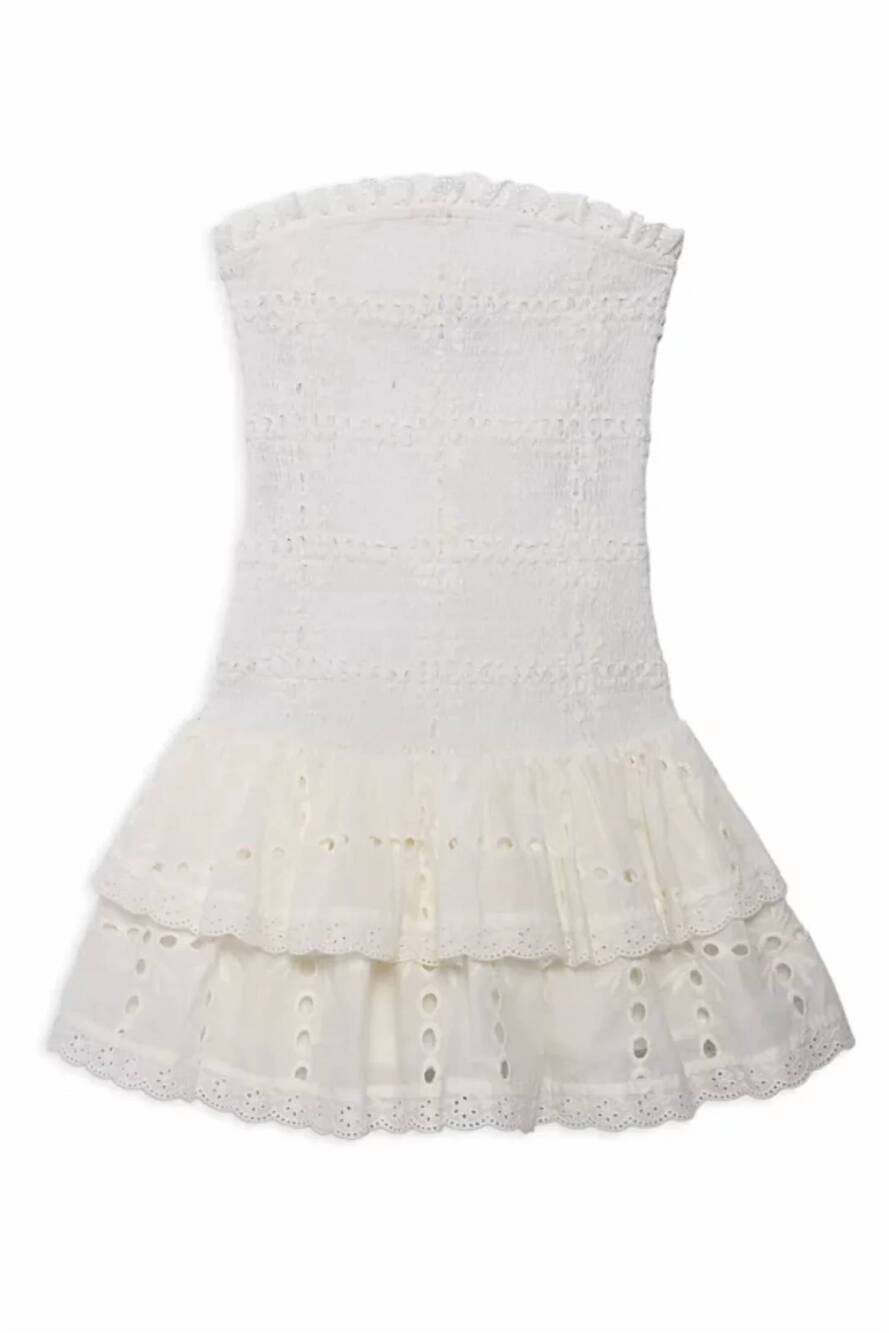 NEW KATIE J NYC junior melina drop waist ruffle dress in white eyelet